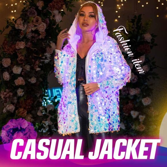 Women Sequin Party Bomber Jacket Glitter Long Sleeve Sparkly Casual Coat Blazer - Picture 7 of 7